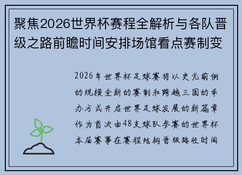 聚焦2026世界杯赛程全解析与各队晋级之路前瞻时间安排场馆看点赛制变化